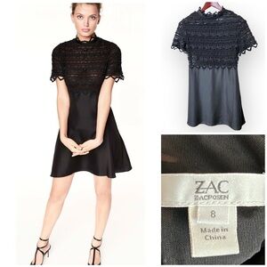 ZAC Zac Posen lace and silk A-Line mini Dress, short sleeve, size 8